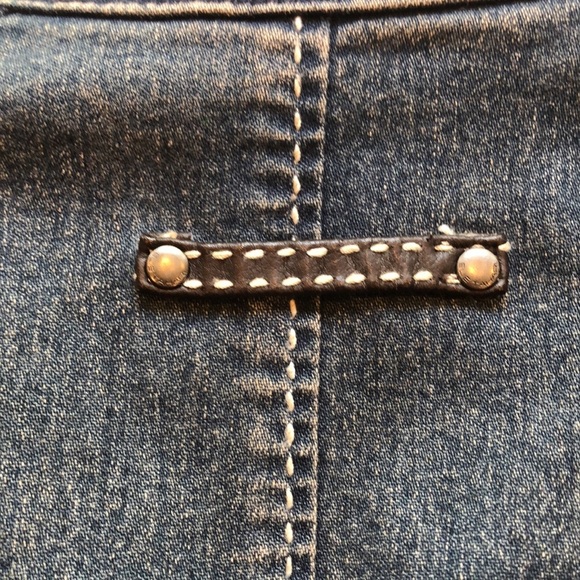 Vintage Elie Tahari Tapered Fitted Blue Denim Jacket Faux Leather Women's Small - Picture 7 of 16